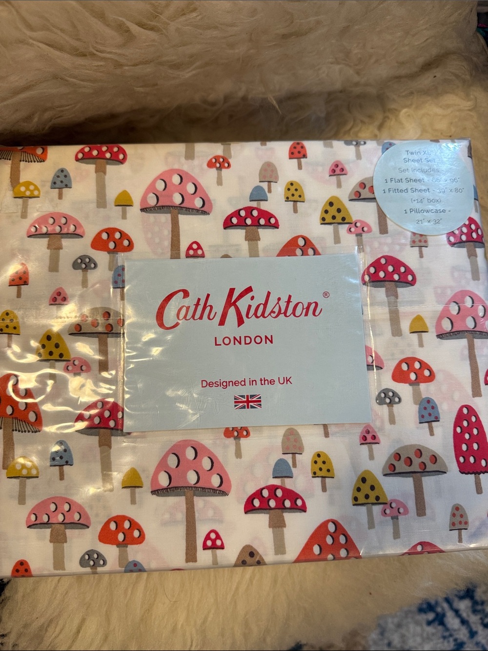 Cath Kidston London Mini Mushrooms Russet Sheet Set Twin XL Percale Cotton